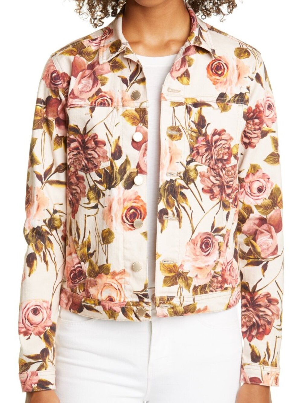 L'AGENCE 'Celine' Floral Denim Trucker Jacket, Pomelo Rosa Multi